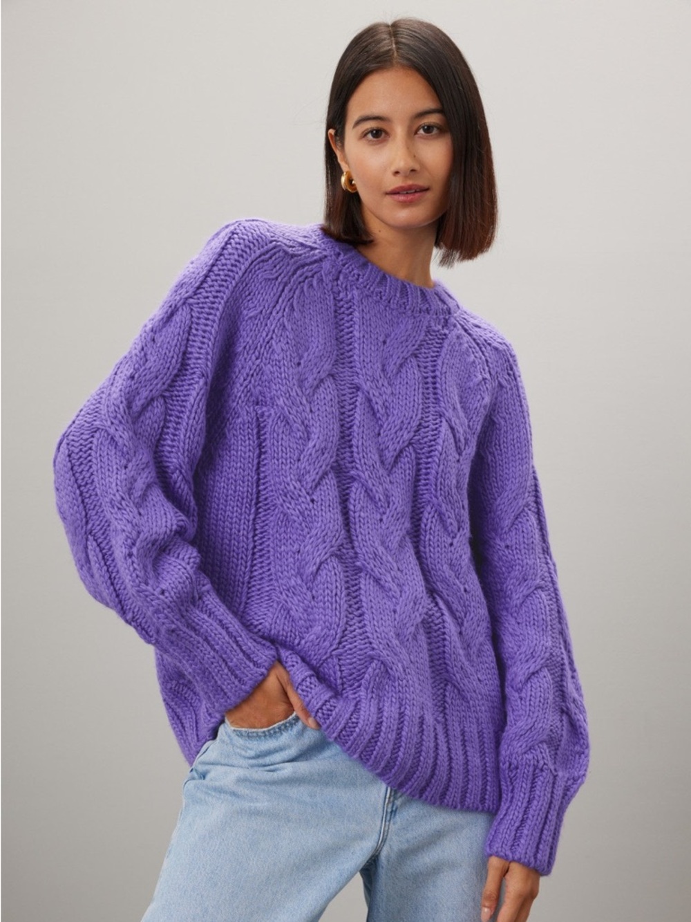Love, Whit by Whitney Port Purple Chunky Cable Knit Oversized Preppy Sweater S